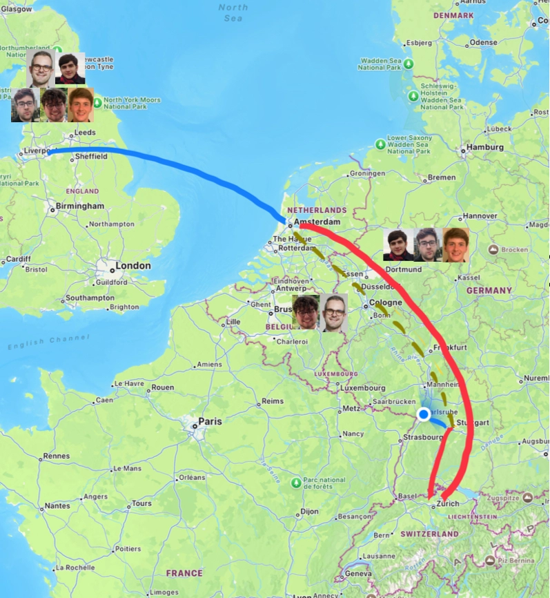 Travel routes of different group members